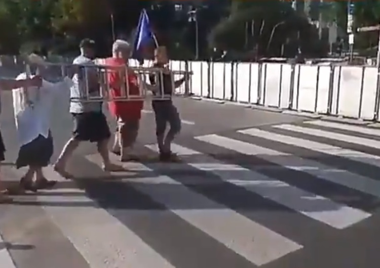  [video] Film z przechodzącymi z drabiną przez przejście dla pieszych "obrońcami demokracji" podbija sieć