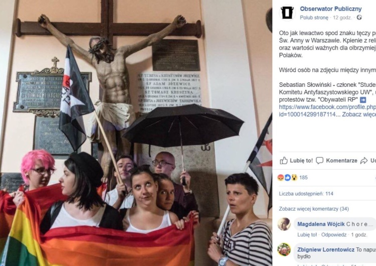 Grupa LGBT zakpiła z katolików w kościele św. Anny. Na zdjęciu m.in… "obrońca demokracji" Dawid Winiarski