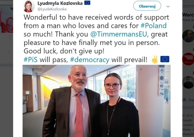 "Słowa wsparcia od człowieka, który tak kocha Polskę". Kozłowska publikuje swoje zdjęcie z Timmermansem
