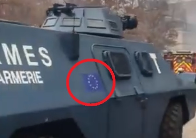  [video] Na wozach bojowych wysłanych przec. "żółtym kamizelkom" nie ma flagi francuskiej tylko logo UE?
