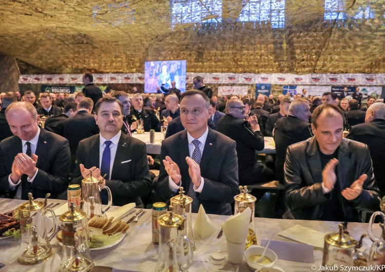 Prezydent Andrzej Duda i Przewodniczący Piotr Duda na Karczmie Piwnej, tradycyjnym spotkaniu z górnikami