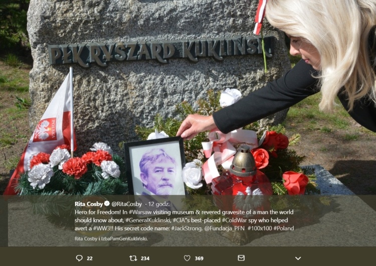 "Świat powinien o nim wiedzieć". Amerykańska gwiazda Rita Cosby odwiedziła w W-wie grób gen. Kuklińskiego