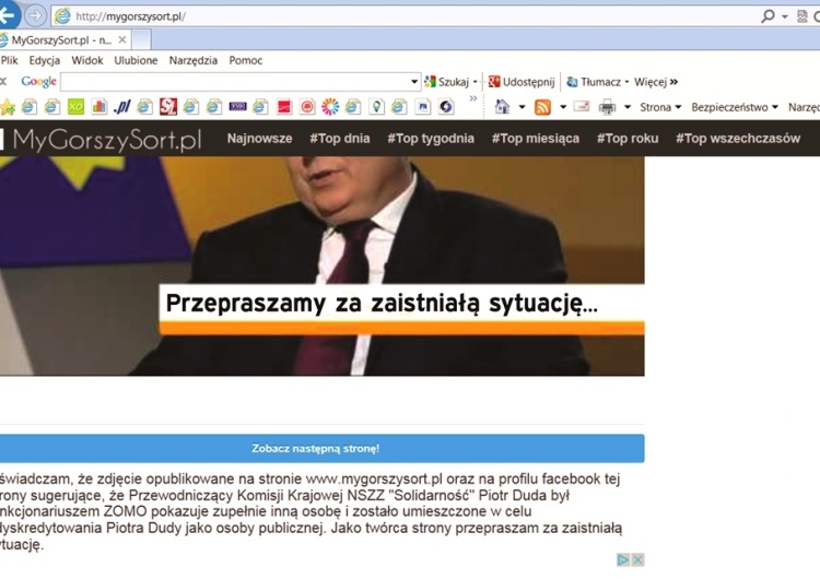  Twórcy strony "my gorszy sort" przepraszają Piotra Dudę za ZOMO