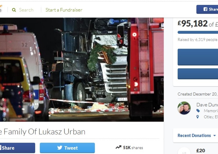 zrzut ekranu "Chciałem po prostu pomóc" - brytyjski kierowca tirów zbiera pieniądze dla rodziny Łukasza Urbana