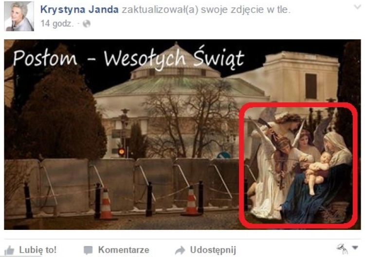 Święta Rodzina na profilu FB Krystyny Jandy. Tej samej, która inspirowała #CzarnyProtest. Cud nawrócenia