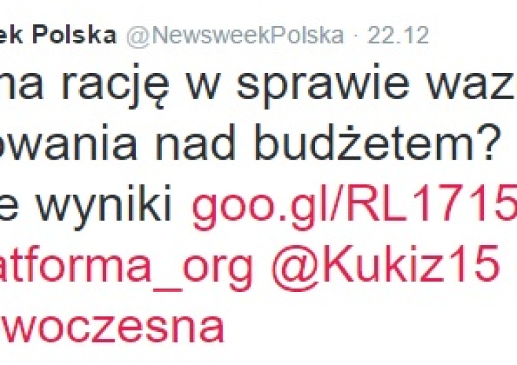  Dwie trzecie pytanych przez Newsweek "kto ma rację w sprawie głosowania nad budżetem?" odpowiedziało: PiS