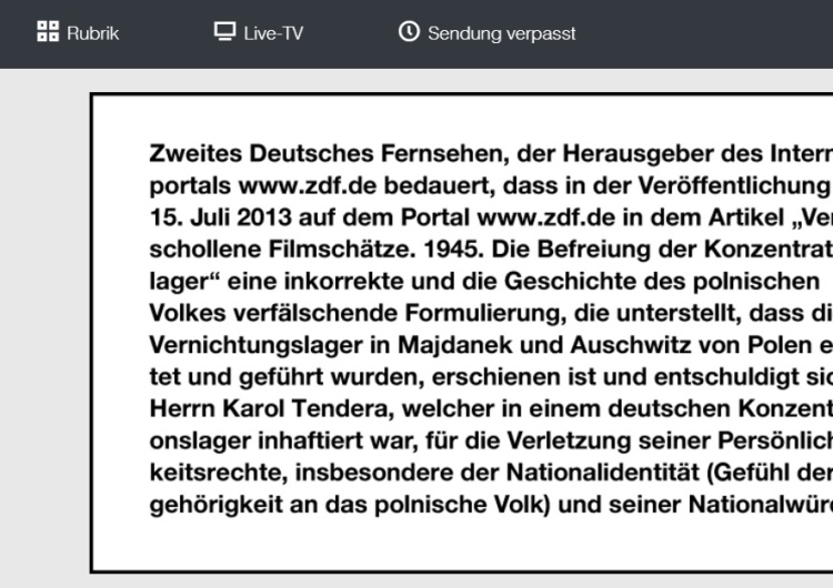  ZDF przeprasza byłego więźnia niemieckiego obozu koncentracyjnego Auschwitz za "polskie obozy"