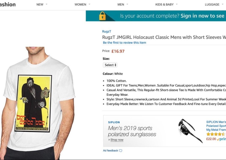  "Idealny prezent dla nastolatków, mężczyzn, kobiet...". Amazon oferuje antysemicką koszulkę