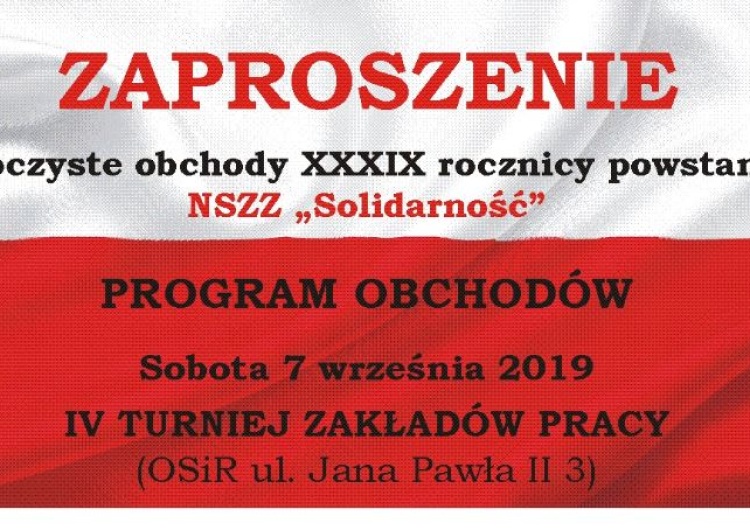 W Łowiczu 39. urodziny Solidarności zostaną upamiętnione w najbliższy weekend