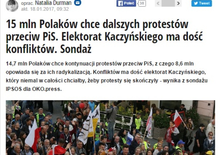 WP: "15 mln Polaków chce dalszych protestów przeciw PiS" Jak to policzyli? + komentarze internautów