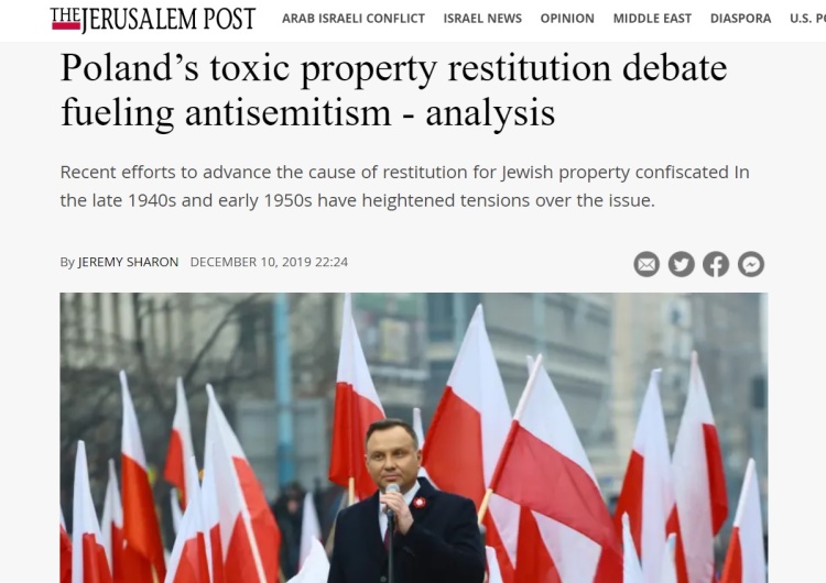  "Debata o restytucji mienia żydowskiego podsyca polski antysemityzm" - pisze Jerusalem Post
