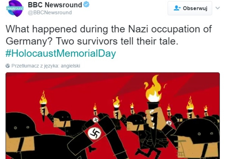  BBC ma chyba zły dzień: "Nazistowska okupacja Niemiec". Po 12 godzinach: "Przepraszamy"