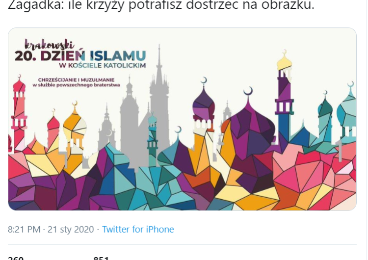  Kontrowersyjna grafika Krakowskiego Dnia Islamu w Kościele Katolickim. Jest oświadczenie Archidiecezji