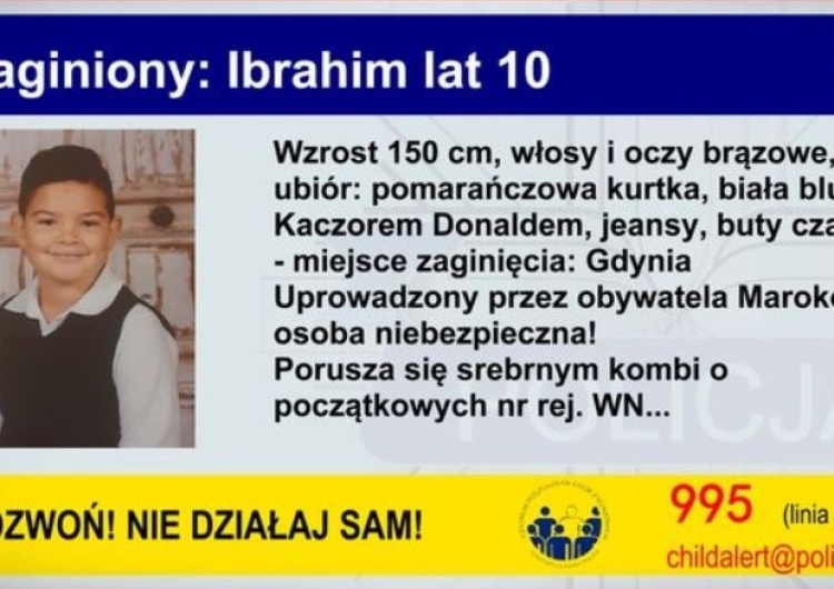  CHILD ALERT: Policja szuka 10-letniego Ibrahima uprowadzonego przez obywatela Maroka