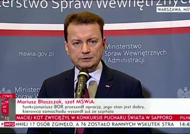  [video] Minister Błaszczak o wypadku Premier Szydło: Prędkość kolumny samochodów była stosowna, 50 km/h