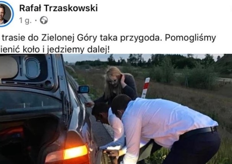 Trzaskowski w poprzedniej kampanii naprawiał drzwi, dziś… chwali się wymianą koła. Internauci bezlitośni