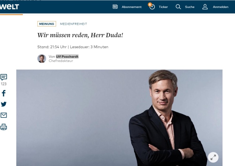 Absolutnie bezczelny tekst die Welt: "Musimy porozmawiać, Panie Duda"