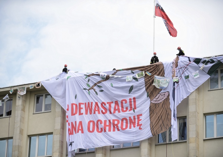  Greenpeace na terenie Ministerstwa Środowiska. Policja: Zatrzymano 15 osób, część usunięto siłą