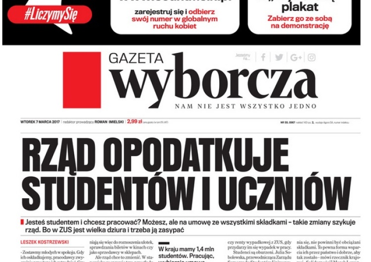  Wyborcza murem za "śmieciówkami": Rząd jest zły, bo kosztem studentów i uczniow chce łatać dziurę w ZUS