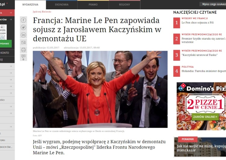  Dawid Wildstein o rzekomym cytacie z Le Pen o "demontażu Unii z Kaczyńskim": Kłamstwo level hard