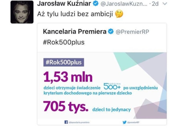 zrzut ekranu "Ambitny" Jarosław Kuźniar szydzi z Polaków, którzy pobierają 500 +: "Aż tylu ludzi bez ambicji"