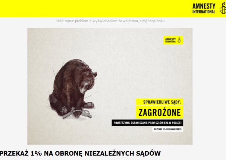 Amnesty International namawia do przekazania 1 procent podatku na zwalczanie porządku prawnego w Polsce?