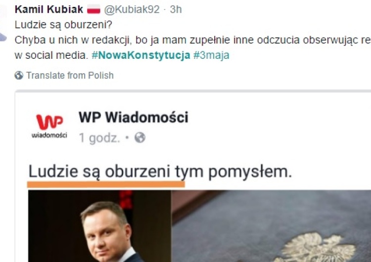  WP pisze, że słowa Andrzeja Dudy o zmianie konstytucji "oburzyły ludzi". Sprawdzamy jak jest naprawdę