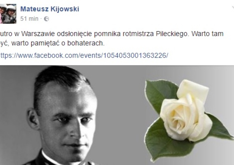  Kijowski nie pamiętał nazwiska "Inki", teraz zaprasza na odsłonięcie pomnika Pileckiego. Z białą różą