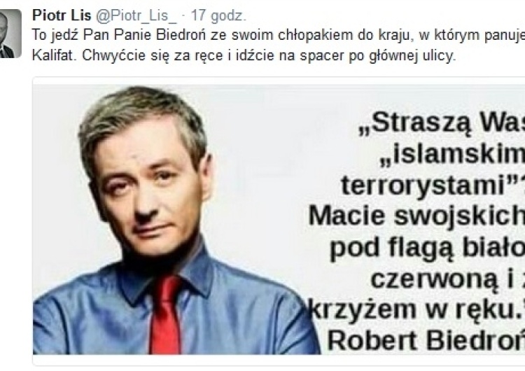 zrzut ekranu Reakcja po słowach Biedronia: To jedź Panie Biedroń ze swoim chłopakiem do kraju, w którym panuje Kalifat