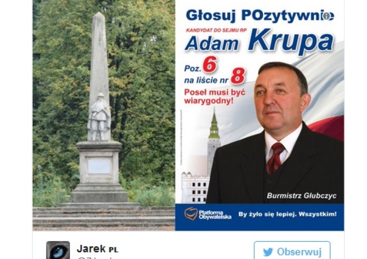 zrzut ekranu Burmistrz Głubczyc Adam Krupa z PO za 30 tys. zł remontuje pomnik "Wdzięczności Armii Czerwonej"