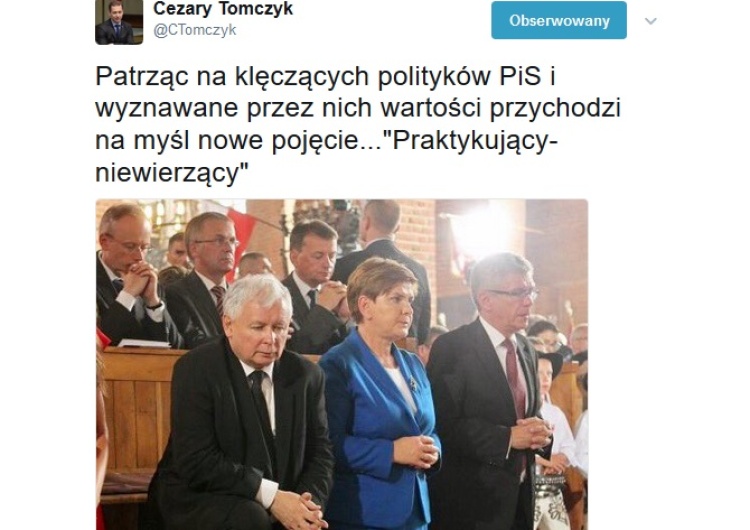 zrzut ekranu Tomczyk chciał się ponaśmiewać z klęczących polityków PiS-u. Trzeba mu było?