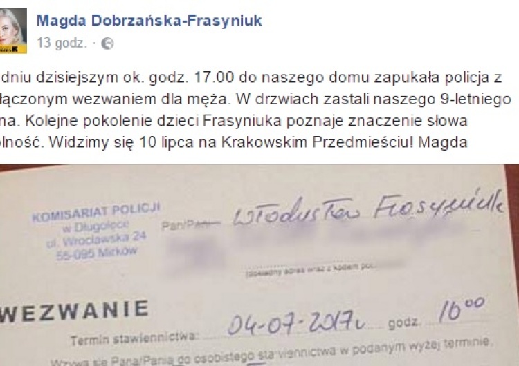 Żona Frasyniuka: Do naszego domu zapukała policja