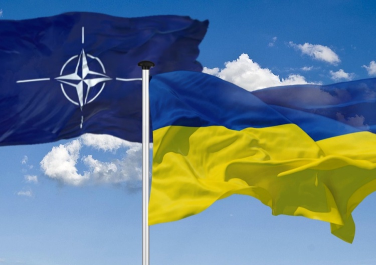 Flagi NATO i Ukrainy Przed szczytem NATO w Wilnie. NATO ma strategię odstraszania, Rosja – odbudowy imperium