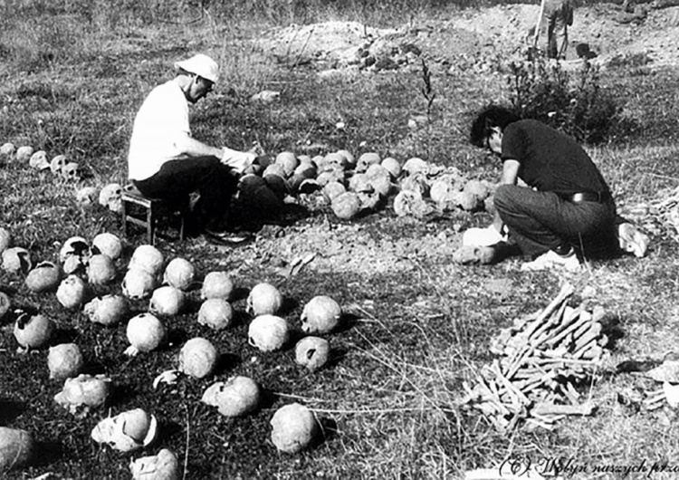 Ekshumacja ofiar z mogił zbiorowych w Woli Ostrowieckiej pow. lubomelski na Wołyniu, 1992 r. Dr Leon Popek, historyk IPN: Na Wołyniu pozostały tysiące dołów śmierci