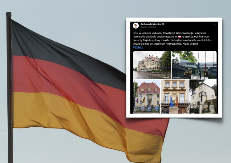 Niemiecka flaga „Na znak żałoby i wstydu”. Niemieckie placówki dyplomatyczne w rocznicę wybuchu Powstania Warszawskiego opuściły flagi