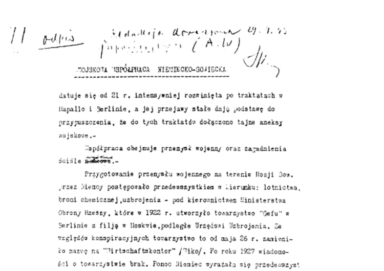Dokument Oddziału II Sztabu Głównego Ujawniamy sensacyjny dokument. Sowiecka Rosja ściśle współpracowała z Niemcami już od 1921 roku