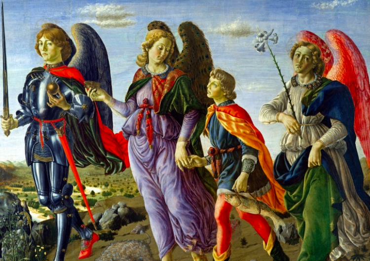 Francesco Botticini, Trzej Archaniołowie z Tobiaszem, obraz ołtarzowy z 1470 roku, namalowany dla florenckiej bazyliki Santo Spirito Święto Świętych Archaniołów Michała, Rafała i Gabriela