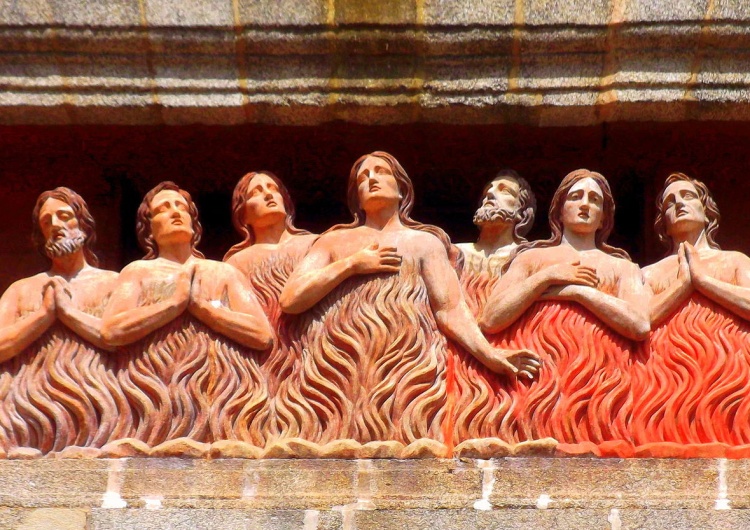 Przestawienie dusz czyśćcowych w kościele w Santiago de Compostela Wspomnienie Wszystkich Wiernych Zmarłych. Dogmat o istnieniu czyśćca i historia Zaduszek
