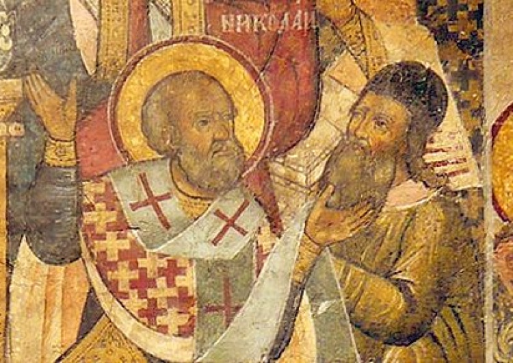 Święty Mikołaj z Myry policzkujący Ariusza na Soborze Nicejskim [Tylko u nas] Aleksandra Jakubiak OV: Święty Mikołaj istnieje?