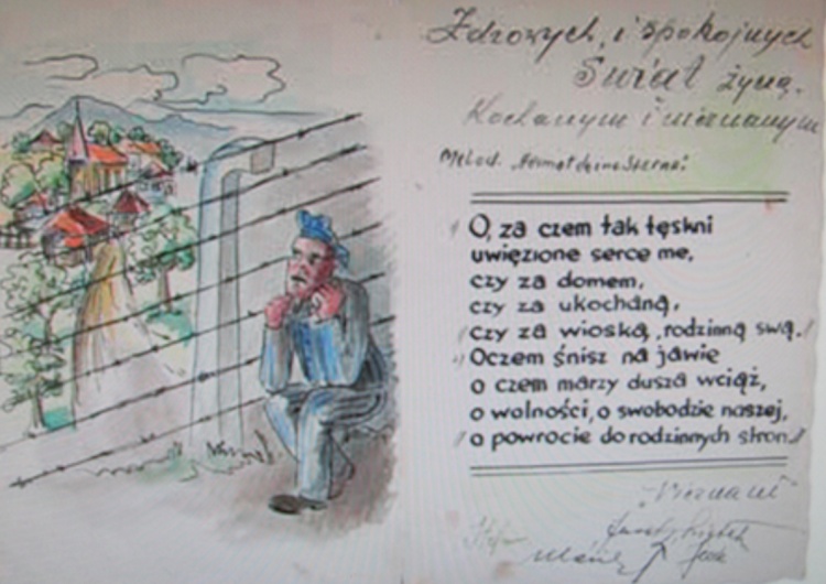 Kartka pocztowa, którą otrzymał Jerzy Klistała od nieznanego Więźnia Auschwitz Boże Narodzenie w obozie koncentracyjnym