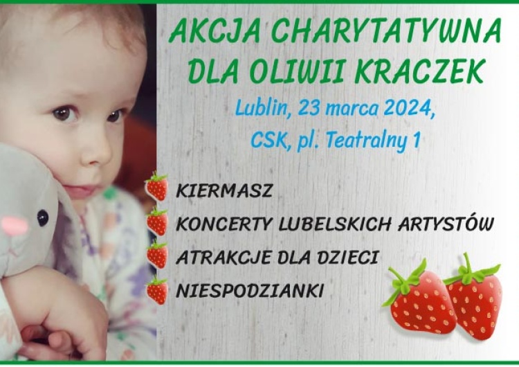Plakat akcji Zbierali fundusze na terapię Oliwki Kraczek. Pomogła Solidarność