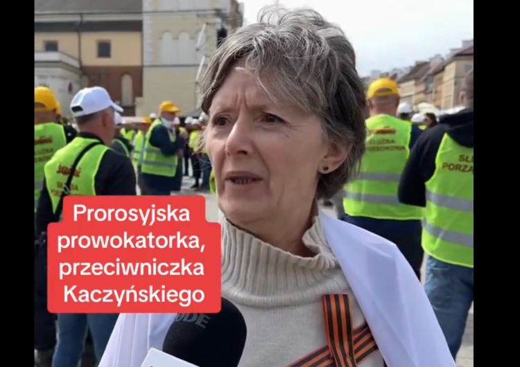Prowokatorka na demonstracji Solidarności 10 maja Mamy nowe nagranie. Prowokatorka na demonstracji Solidarności broni Putina i atakuje Kaczyńskich [VIDEO]