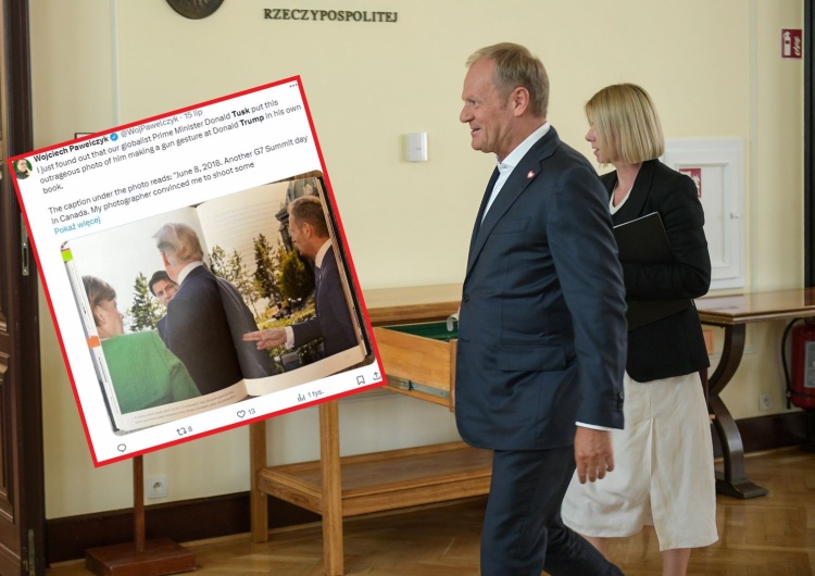 Donald Tusk, feralne zdjęcie z Donaldem Trumpem Z. Kuźmiuk: Zgrozo. Słynne zdjęcie ze „strzelaniem” w plecy Trumpa Tusk promował także w swojej książce