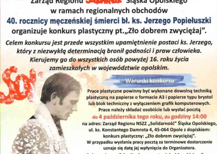 Opolska „S” organizuje konkurs plastyczny „Zło dobrem zwyciężaj”