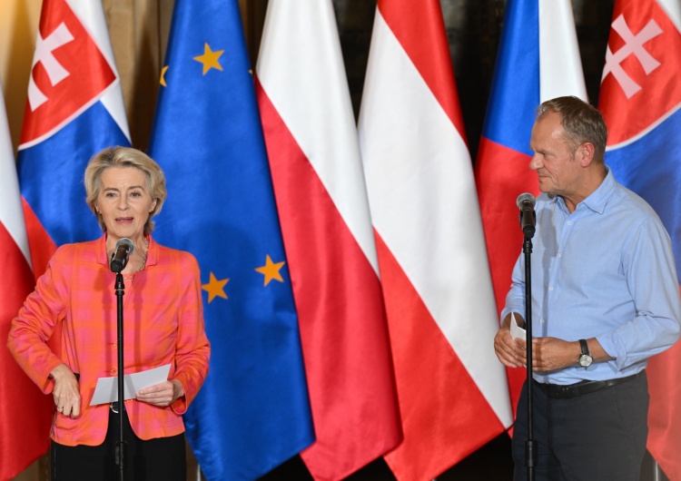Ursula von der Leyen i Donald Tusk Ursula von der Leyen we Wrocławiu. Obiecała pieniądze z funduszu spójności