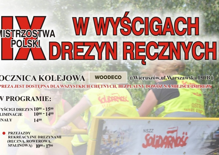 plakat Kolejarze zapraszają na IX Mistrzostwa Polski w wyścigach drezyn ręcznych