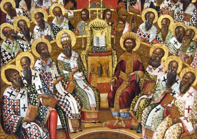 Sobór nicejski. Ikona Michaela Damaskenosa﻿ z XVI wieku. Wykonana dla klasztoru Wrontisi﻿ na Krecie. Przechowywana w muzeum w Heraklionie Dziś 1700. rocznica rozpoczęcia Soboru Nicejskiego