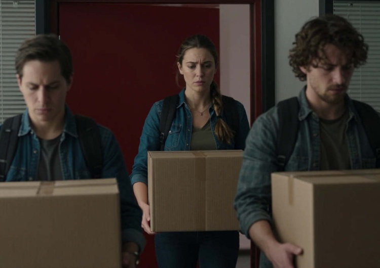 Ludzie wynoszących pudła z biura