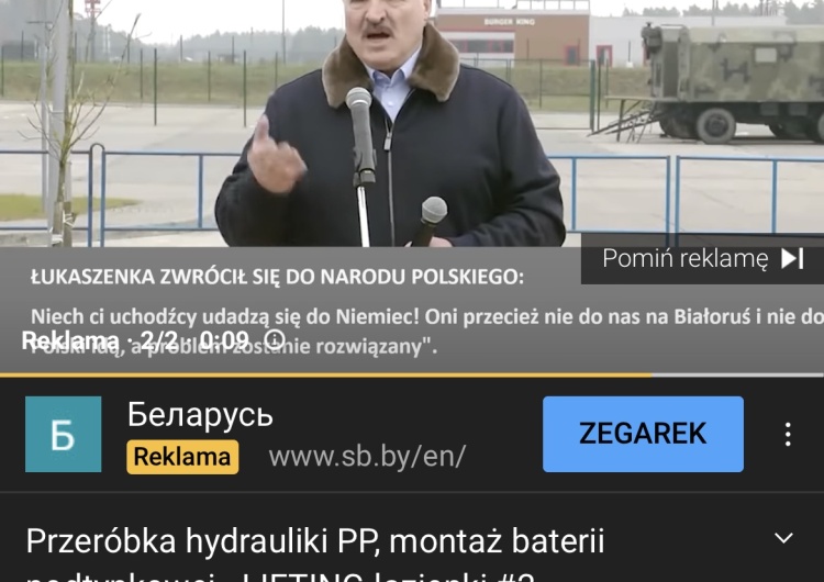propagandowe reklamy białoruskiego reżimu na YouTube „Brak reakcji YouTube'a skłonił reżim do używania reklam jako narzędzia propagandowego przeciwko Polsce”