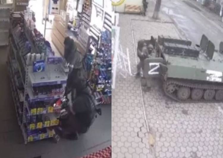  [wideo] Ukraina. Tak Rosjanie mieli przyjechać czołgiem okraść sklep. „Orkowie wyzwalają”